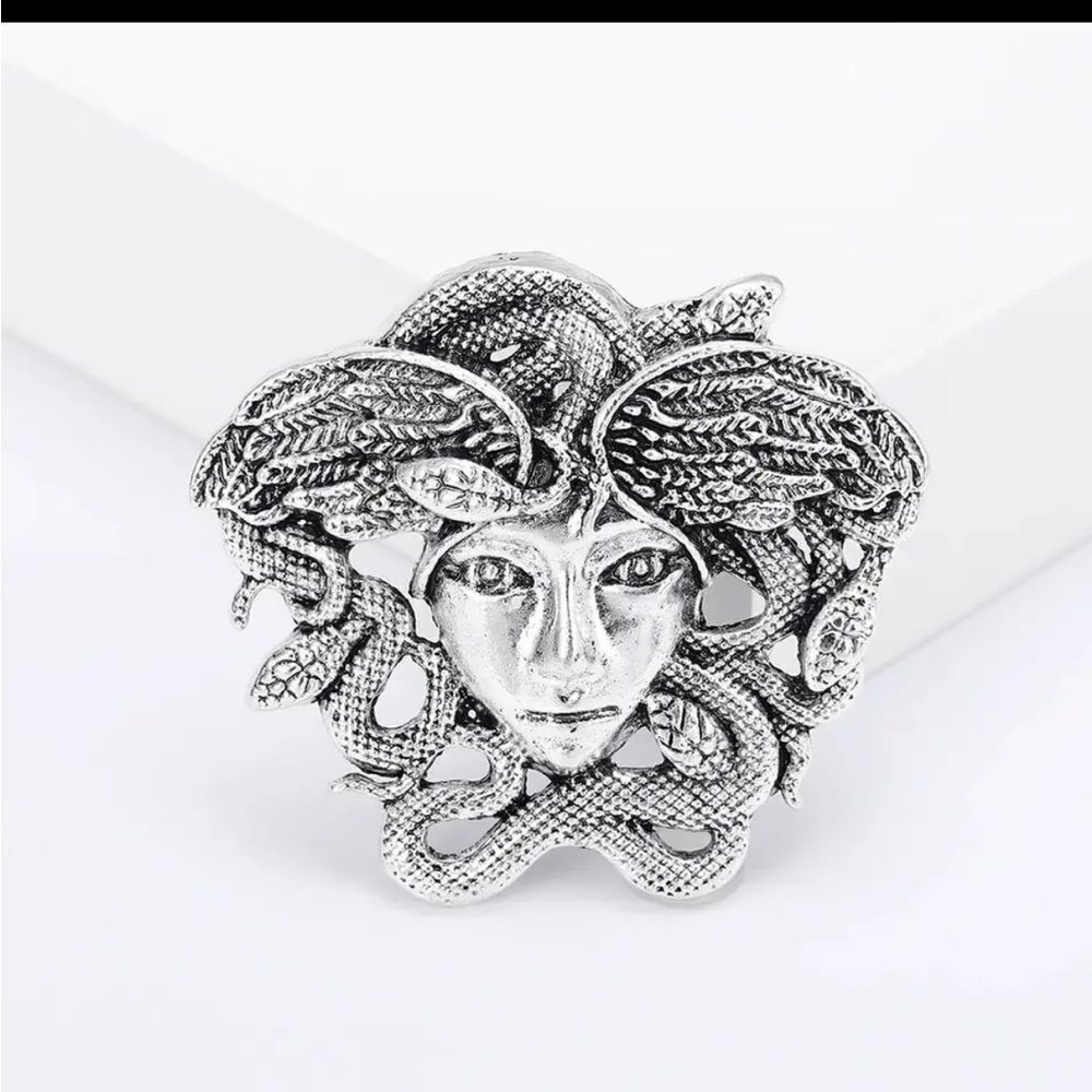 SILVERTONE MEDUSA BROOCH - Picture 3 of 8